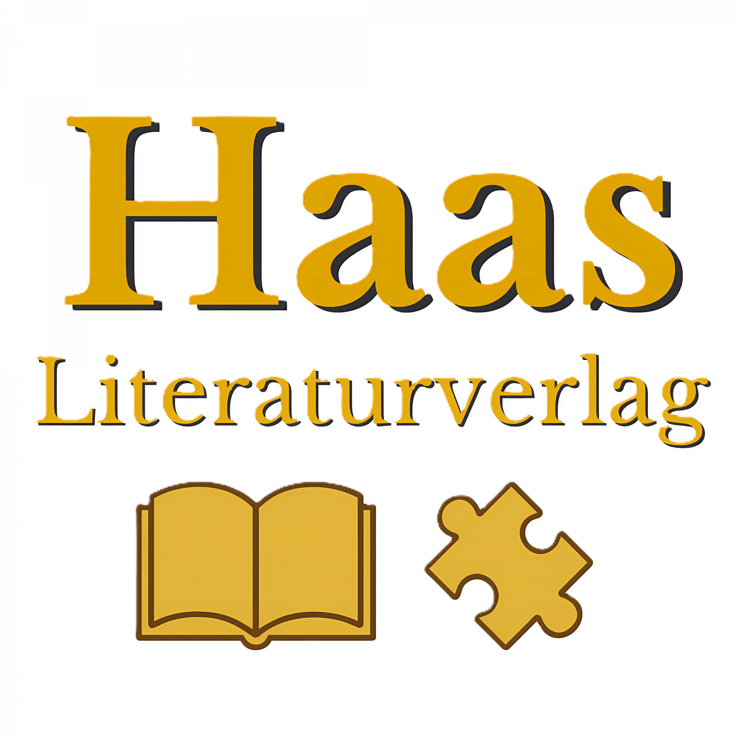 Logo des Haas Literaturverlags mit Buch- und Puzzleicon.